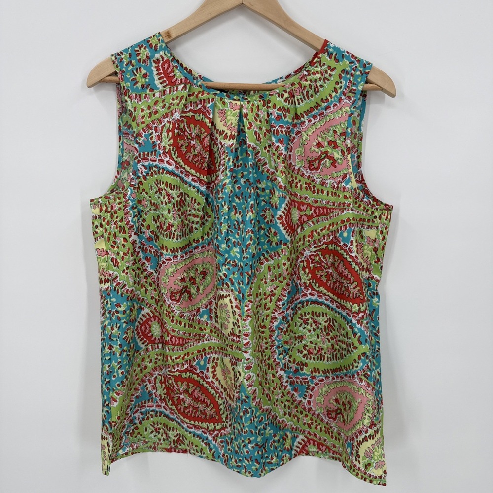 Talbots Womens Button Back Paisley Tank Blouse Size 12 Career Travel Office